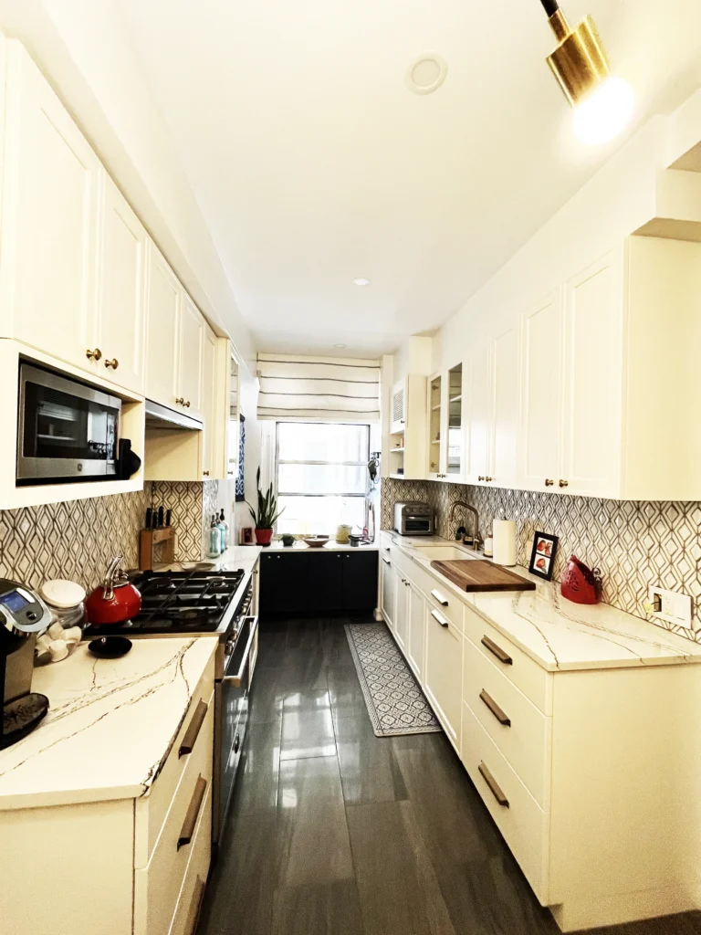 Custom kitchen white cabinet with walnut table corner nook